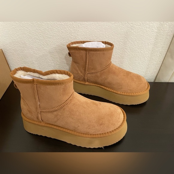 Steve Madden Fur Lined Ankle Boots Platform Heel Brown Chestnut Size 8 Womens - Picture 2 of 12
